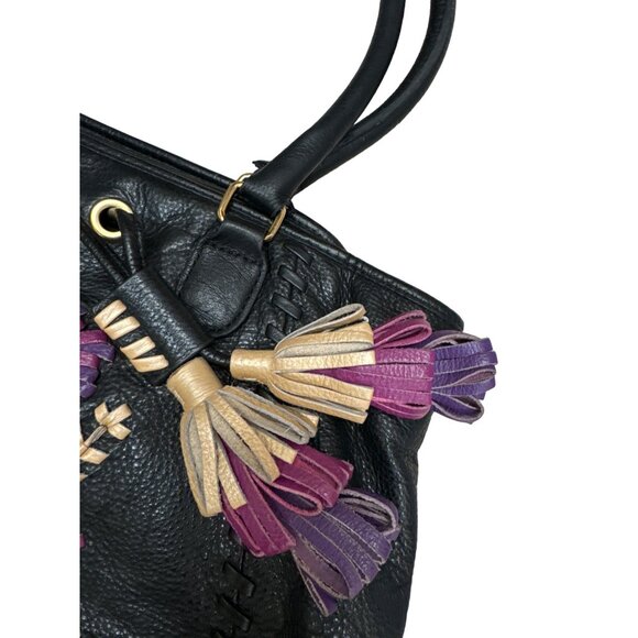 Isabella Fiore vintage leather tossled floral handbag purse SKU 3227 - Picture 5 of 16